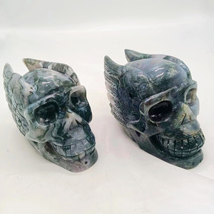 Nuevo diseño curación pulido piedra Natural Reiki cristal artesanía musgo ágata calaveras para Decoración - Product Image 6