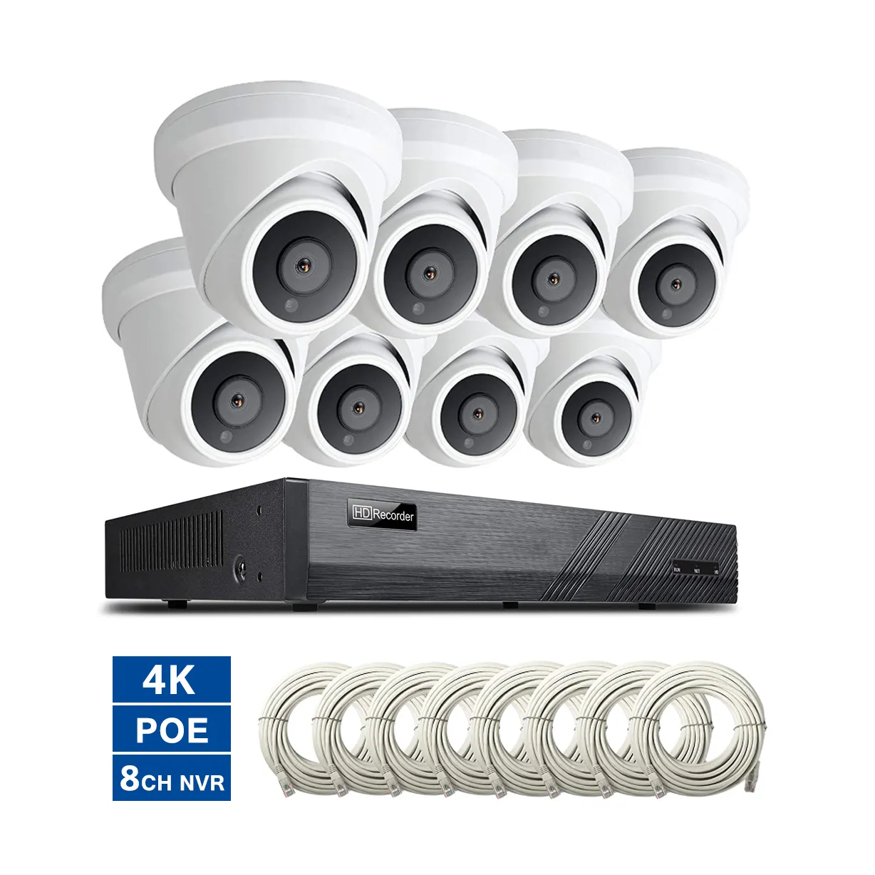 8 Channel 4K 8MP Turret Dome POE IP Security Camera System Outdoor Waterproof 30M IR Night Vision Smart Human Detection H.265