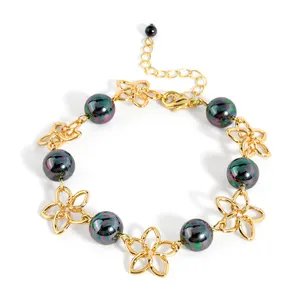 14K gold plated Custom design alloy shell pearl jewelry Dainty design Flower bracelet for women gift