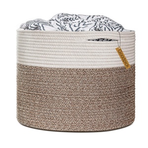 Large Cotton Rope Basket Hand Woven Baby Laundry Blanket Basket Nursery Storage Bin Round Woven Basket Decor Clothes Hamper