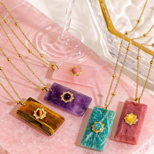 Collar con Colgante Cuadrado de Piedra Natural, Acero Inoxidable, Dijes de Gemas Coloridas en Forma de Estrella, Collares de Moda Y2K, Joyería para Mujer - Product Image 3