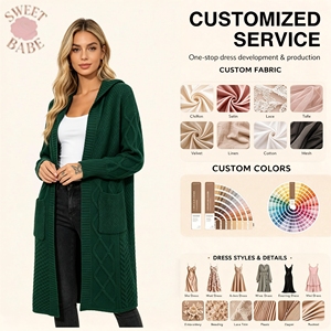 Cárdigan largo verde de Navidad para mujer, de moda, holgado, con capucha y bolsillos grandes, servicio personalizado disponible para uso diario y festivo. - Product Image 1