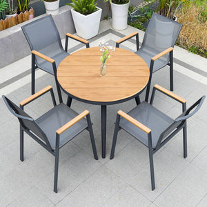 Meubles de patio en bois composite de qualité supérieure ensemble de salle à manger <span class=keywords><strong>table</strong></span> ronde et chaise d'extérieur à cadre en métal pour 6 <span class=keywords><strong>personnes</strong></span> - Product Image 3