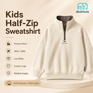 Felpa per Bambini con Mezza Zip <span class=keywords><strong>e</strong></span> Collo Alto, in Poliestere <span class=keywords><strong>e</strong></span> Cotone Spazzolato, Pullover Casual Comodo per Ragazzi <span class=keywords><strong>e</strong></span> Ragazze, Personalizzabile OEM con Etichetta Privata - Product Image 1