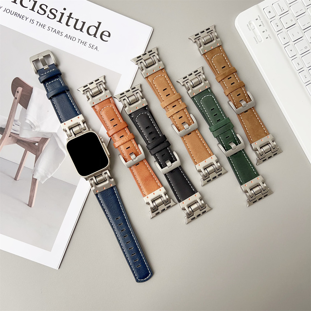 Genuine Leather Band for Apple Watch 10 42/46mm Iwatch 8 Ultra 4 5 6 SE 7 40 41 44 45 49mm Strap Wristband Men Replacement Strap