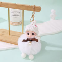 Nouvelle mode, adorable porte-clés poupée bébé en peluche avec pompon, Kawaii, grands yeux, 3D, doux, moelleux, écologique, portable, cadeau pour fille