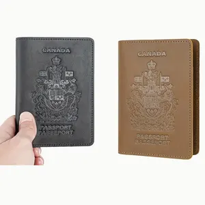 Couro genuíno Passaporte Covers Homens Mulheres Viagem Carteira Bolsa Vintage Simples RFID Bloqueio Cartão Passaporte Titular Para Canadá