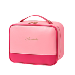 Bolsa de maquillaje para mujer de gran capacidad con divisiones, estuche de almacenamiento de viaje impermeable para cosméticos, mango suave, 26x10x20cm - Product Image 4