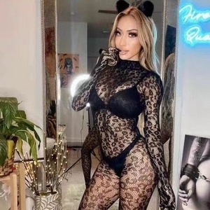 Leopard Print Mesh Bodysuit Women 0D Ultra Thin See Through Sexy Lingerie With Gloves And Stockings All In One Piece - Product Image 1