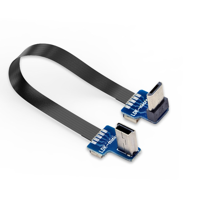 JBL-F30100110-R2-M5 up Down Angled Micro USB Male to Right Angle Mini USB Male Flat Cable Flex Ribbon Cable