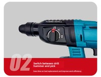 Marteau perforateur rotatif sans fil 21V, sans balais, 26mm de diamètre de perçage, 900 tr/min, 4500 fr/min, outils de construction pour murs en béton