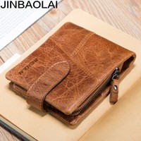 Dompet Pendek Kulit Asli Pria JINBAOLAI Motif Buaya Mini Vintage dengan Ritsleting, Dompet Koin Portabel - Produsen Langsung