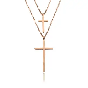 Ожерелье-00252 Xuping ювелирные изделия религиозная серия крест Двойная Цепочка Новое нейтральное ожерелье из розового золота