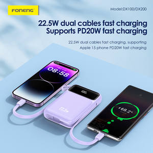Banque d'alimentation portable Foneng Dx100 10000mAh avec 2 câbles intégrés, charge rapide 22,5W et écran LED - Vente en gros - Product Image 3