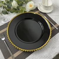Assiettes de présentation en plastique de luxe léger avec perles incrustées d'or – Design transparent pour mariages, hôtels, fêtes ; Approvisionnement direct usine