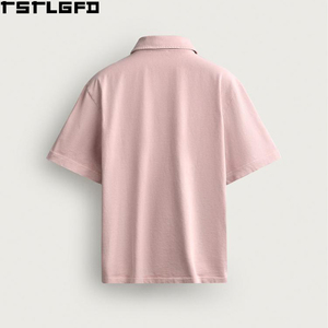 เสื้อถักเนื้อผ้ามีเท็กซ์เจอร์แบบตัดเย็บสำเร็จสำหรับผู้ชาย สีชมพูอมเทา ทรงปกติ แขนสั้น สไตล์สตรีทแวร์ เสื้อผู้ชาย ผู้ผลิตเสื้อจำนวนมาก - Product Image 6