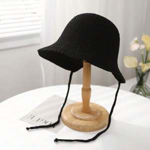 Spring Summer Cute Lady Sun Hat Ponytail Hole Knitted Bucket Hats With Rope <b>Tie</b> - Product Image 1