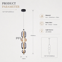 Suspension LED verticale mince avec boule en verre fumé ambré, cordon réglable, tête unique, pour table à manger, chambre à coucher, chevet