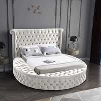 Lit de Luxe Rond avec Rangement, Tête de Lit Rembourrée Haute, Double, King Size, Mobilier de Chambre d'Hôtel