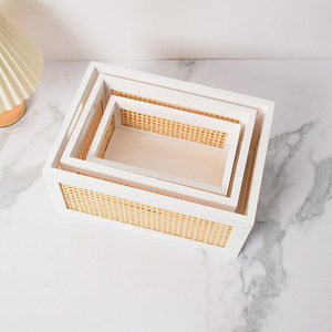 Rectangular Bamboo Woven Wooden Storage Basket With Handles For Desk Organization - Product Image 4