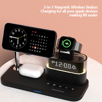 Estación de Carga Inalámbrica Multifunción 6 en 1, Reloj Digital de Escritorio, Soporte para Teléfono, Luz LED, Base de Carga Inalámbrica para iPhone