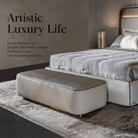 Banc ottoman moderne de luxe rembourré à nervures linéaires pour chambre, villa, hôtel, entrée