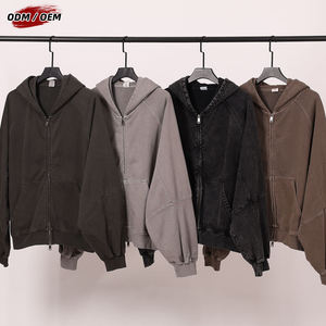 Heavyweight 480GSM 100% Cotton Zipper-Up Hoodie Oversized Raglan Sleeve Solid Lined Winter Vintage Boxy Streetwear - Product Image 4