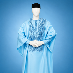 Robe décontractée ample en lin respirant et confortable, taille haute, couleur unie, brodée, modèle Bogolan ADI 11 - Product Image 1