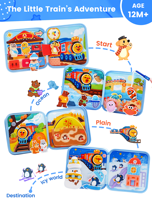 Livre d'activités Montessori en feutre pour tout-petits de 1 à 3 ans, thème voyage en train, livre d'activités doux avec jeu de pêche pour développer la motricité fine