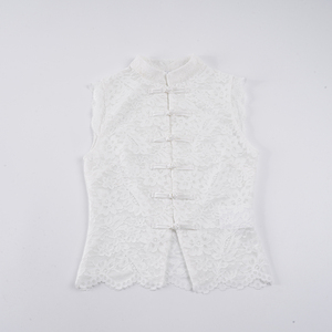 Women's <b>White</b> <b>Lace</b> Mandarin Collar Crop Top Sleeveless Chinese Knot Button Sheer Top Summer Fashion Casual Tank Top 2026 - Product Image 6