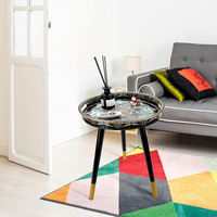 Plateau de service rond en plastique avec bordure dorée, motif craquelé noir vintage baroque, avec pieds détachables noir et or