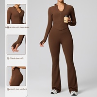 Survêtement femme avec veste à col montant et fermeture éclair intégrale, pantalon évasé taille haute, impression de logo personnalisée, extensible et écologique