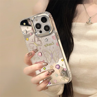 Papillon pour iPhone 15 Pro Max étui avec miroir réflexion maquillage antichoc chaîne étui