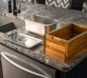 Coffee Knock Box <strong>Wood</strong> with Stainless Steel and Lid Ground Bucket Food Waste Bin Recycling Caddy Kitchen <strong>Compost</strong> Bin - Product Image 6