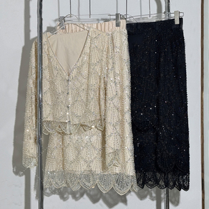 Ensemble de Luxe AELESEEN Mode Défilé 2 Pièces Femme Printemps-Été Cardigan Col V + Jupe Midi Brodée de Paillettes Pour Fête - Product Image 3