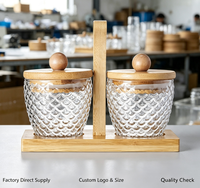 Ensemble de pots de rangement en verre écaille de poisson pour assaisonnements avec couvercle en bambou et design perlé, support de cuisine multifonctionnel écologique pour le voyage