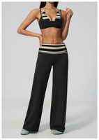 Ensemble de sport et yoga pour femme : Crop top dos nu à col carré et pantalon large taille haute à taille repliable