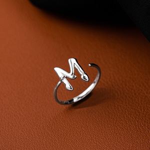 Bague initiale en argent sterling Bague initiale à bulles S925 Bague initiale personnalisée de style ouvert - Product Image 1