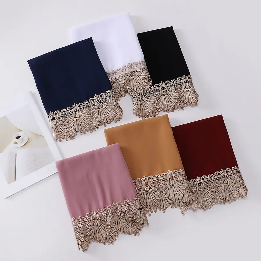 party hijab with embroidery designs scarf women luxury hijab with embroidery lace line