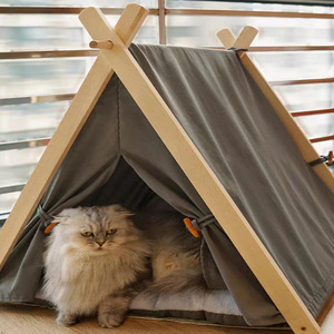 <strong>Cat</strong> <strong>Bed</strong> Wooden Tent-Style Pet House Detachable Washable Indoor Outdoor Winter Warming Cotton Pad All-Season Universal - Product Image 4