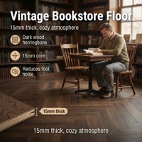 Parquet stratifié vintage multi-couches à chevrons avec motif bois foncé et parquet de 15 mm pour salon, extérieur et usage en parc