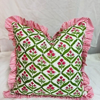Housse de coussin à volants en coton 100% à motifs floraux, housse de coussin décorative botanique pour canapé, chambre à coucher, maison de campagne, décoration intérieure