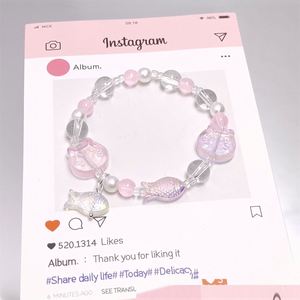 Pulsera de cuentas de cristal craquelado con diseño de palomitas de maíz de fantasía, dije de pez, color degradado, para niñas y mujeres, pulseras de la amistad, joyería - Product Image 3