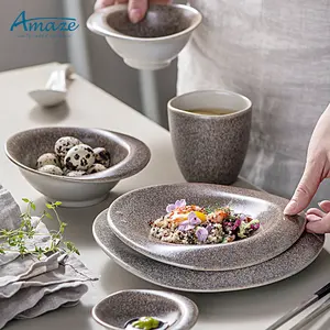 Low moq nordic style matte reactive glaze irregular shape western cheap tableware ceramic dinner set
