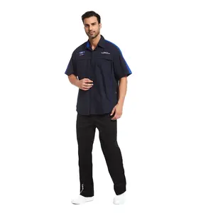 Lightweight Men Short Sleeve Button Down Shirts Auto Repair Mechanic Heavy-Duty Work Shirt