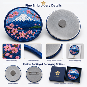 Badge en fer blanc personnalisé brodé, bouton, vente en gros OEM, souvenirs japonais Chat porte-bonheur, broche en métal Sakura pour vêtements, chapeaux, sacs - Product Image 4