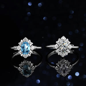 여성용 블루 천연 토파즈 주얼리 로맨틱 S925 스털링 실버 사이즈 조절 반지, VVS GRA 모이사나이트 인증서 포함 12/15 - Product Image 3