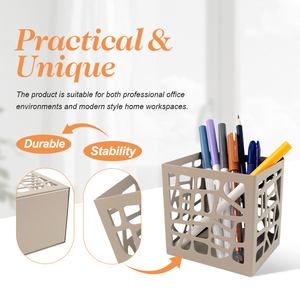 Geometric Metal Pen Holder Modern Iron Desktop Stationery Organizer Multi-functional Pencil Cup for Office School <b>Desk</b> - Product Image 2