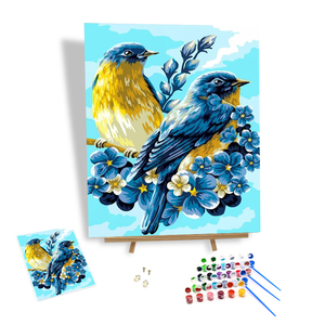 青い鳥の抽象油彩画