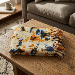 <b>White</b> Base Block Print Eco-Friendly Luxury Woven Cotton <b>Throw</b> Blanket for Home Decor & Bedding Wholesale - Product Image 3